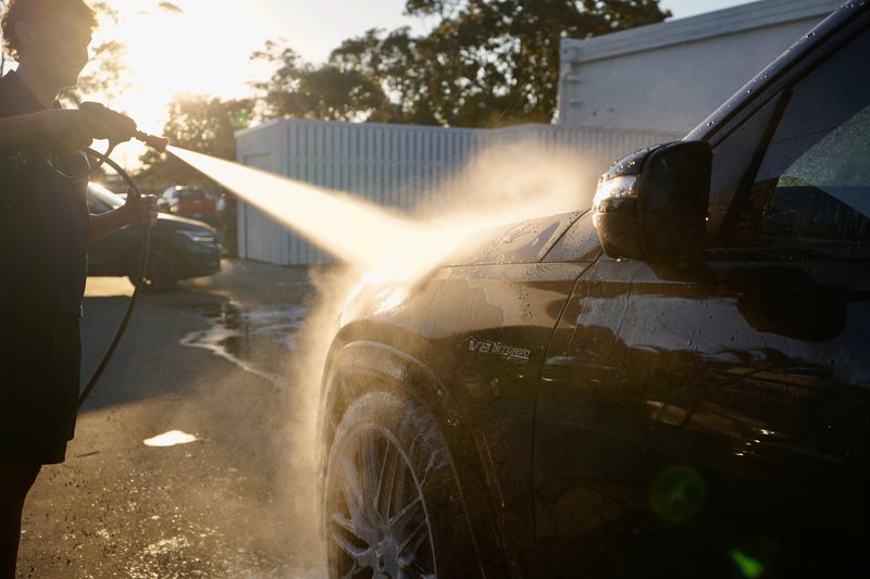 Water beading off a protected car during the rinse